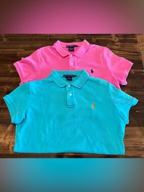 Ralph Lauren Sport Women’s Polo Bundle of 2 in Pink & Teal Size XL Slim Fit